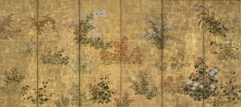 「伊年印」《四季草花図屏風》左隻 江戸時代前期 細見美術館蔵