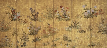「伊年印」《四季草花図屏風》右隻 江戸時代前期 細見美術館蔵