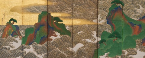 尾形光琳《富士三壺図屏風》左隻 江戸時代中期 個人蔵