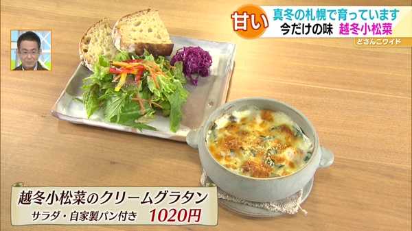 ●越冬小松菜のクリームグラタン(サラダ・自家製パン付き) 1020円